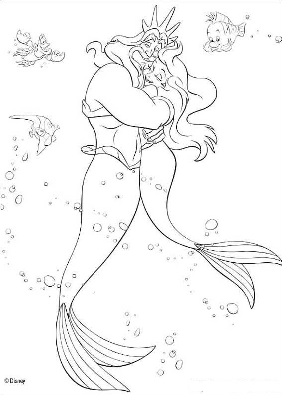 Print Ariel en haar vader koning Triton kleurplaat